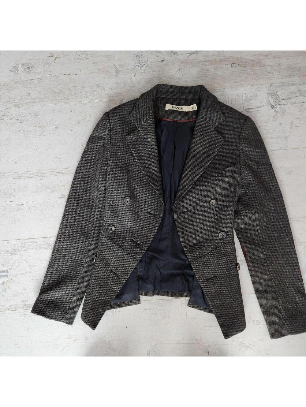 Flawless DAZZLE tweed gray brown blazer jacket suede elbow see meaure S?